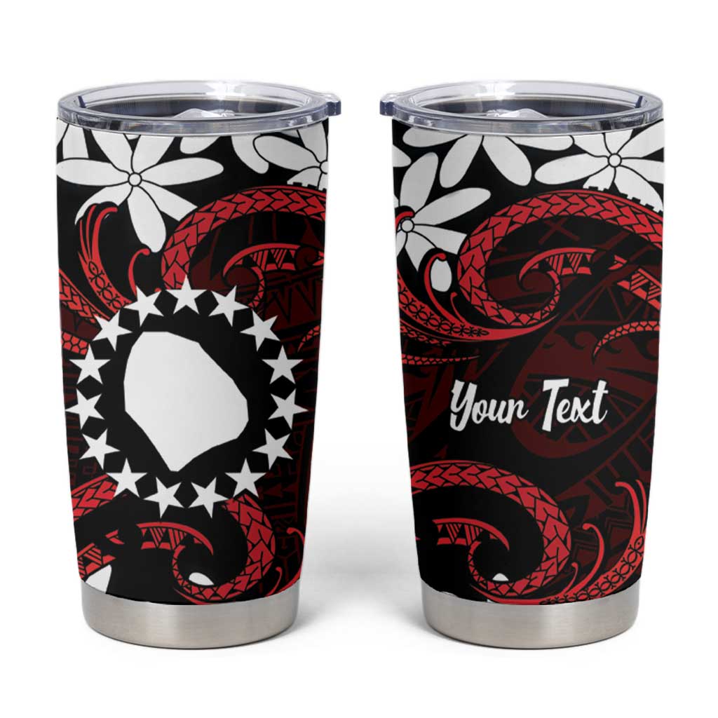Personalised Cook Islands Atiu Enuamanu Tumbler Cup Tiare Maori Polynesian Waves Tattoo LT14 Red - Polynesian Pride