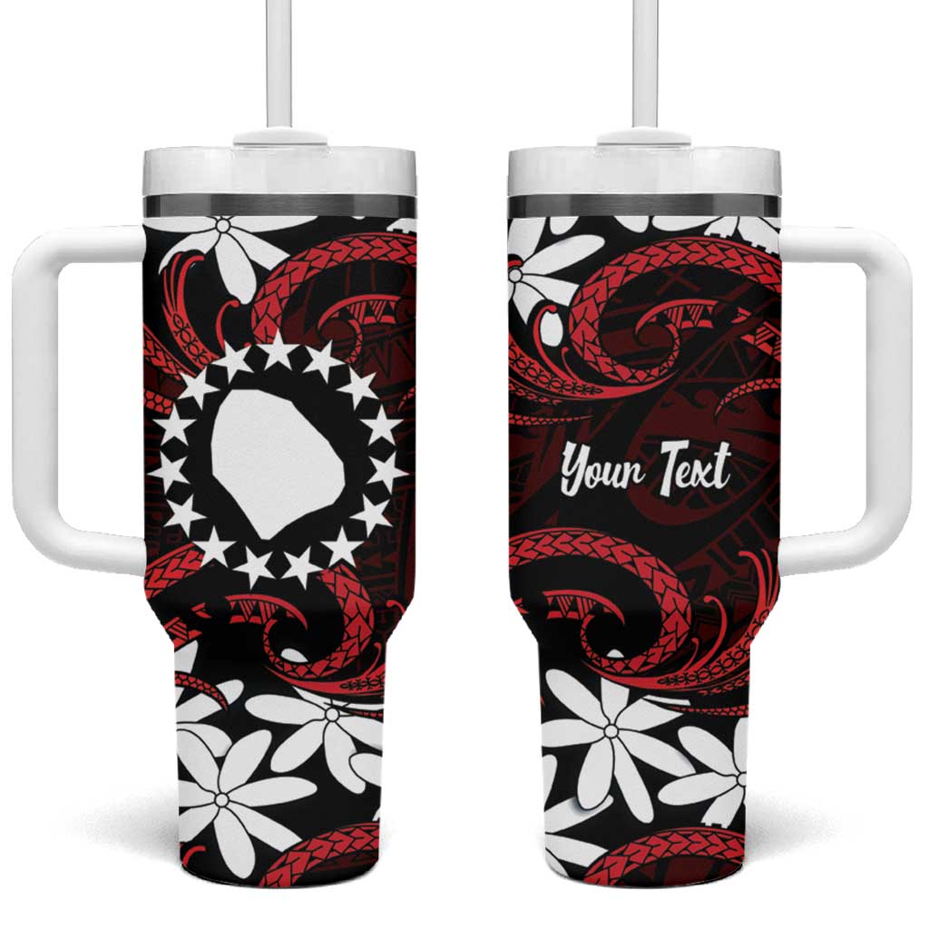 Personalised Cook Islands Atiu Enuamanu Tumbler With Handle Tiare Maori Polynesian Waves Tattoo LT14 One Size: 40 oz Red - Polynesian Pride