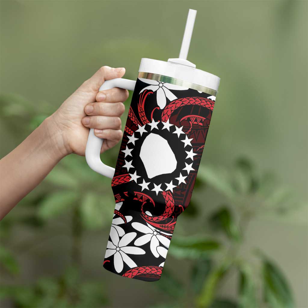 Personalised Cook Islands Atiu Enuamanu Tumbler With Handle Tiare Maori Polynesian Waves Tattoo LT14 - Polynesian Pride