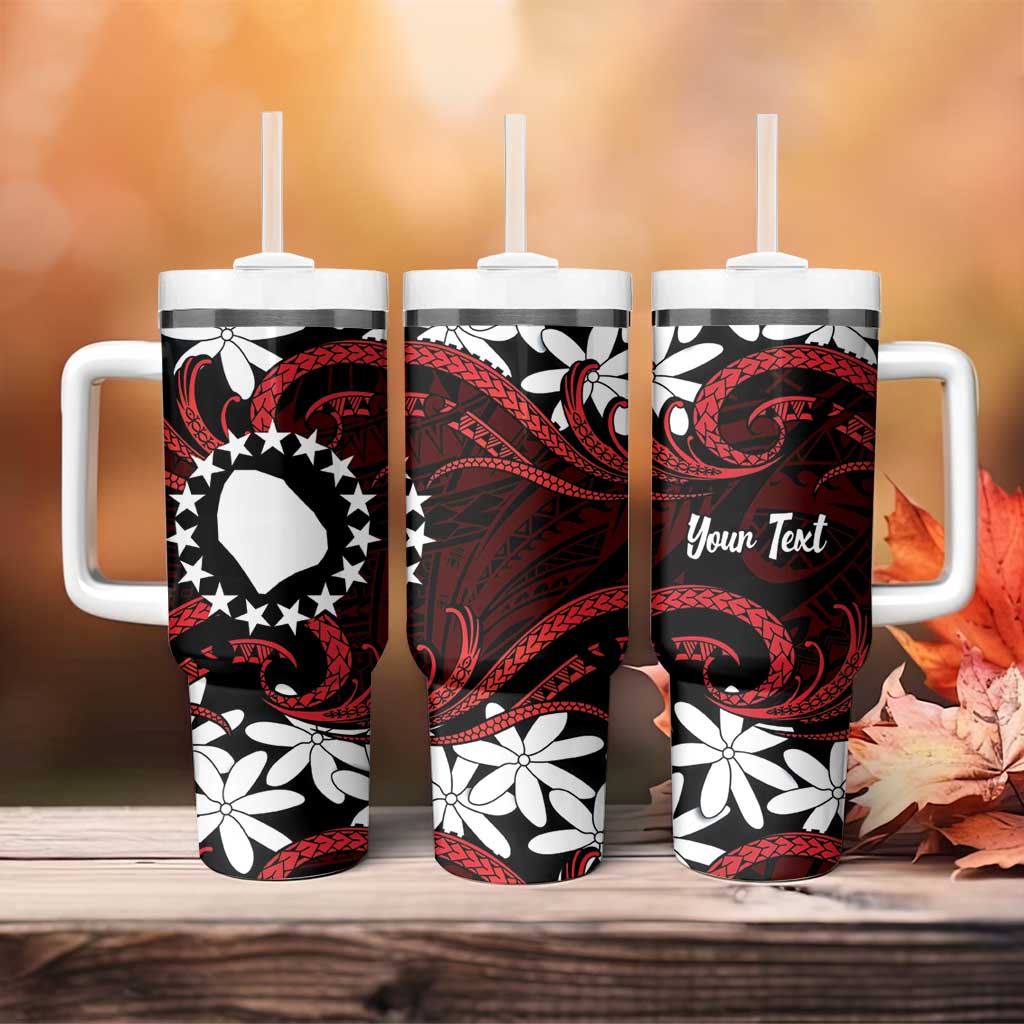 Personalised Cook Islands Atiu Enuamanu Tumbler With Handle Tiare Maori Polynesian Waves Tattoo LT14 - Polynesian Pride