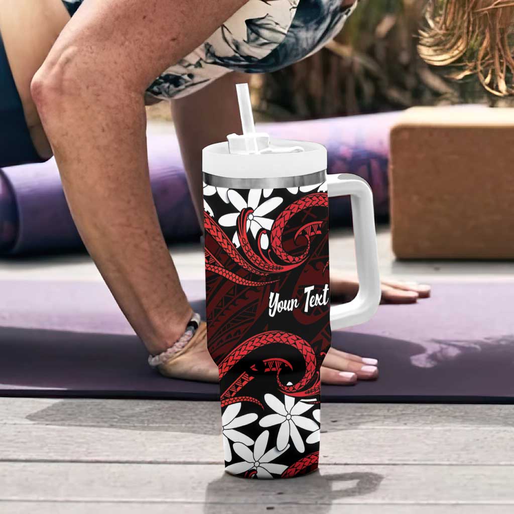 Personalised Cook Islands Atiu Enuamanu Tumbler With Handle Tiare Maori Polynesian Waves Tattoo LT14 - Polynesian Pride