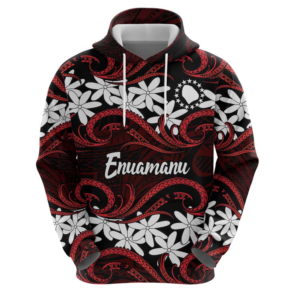 Personalised Cook Islands Atiu Enuamanu Zip Hoodie Tiare Maori Polynesian Waves Tattoo