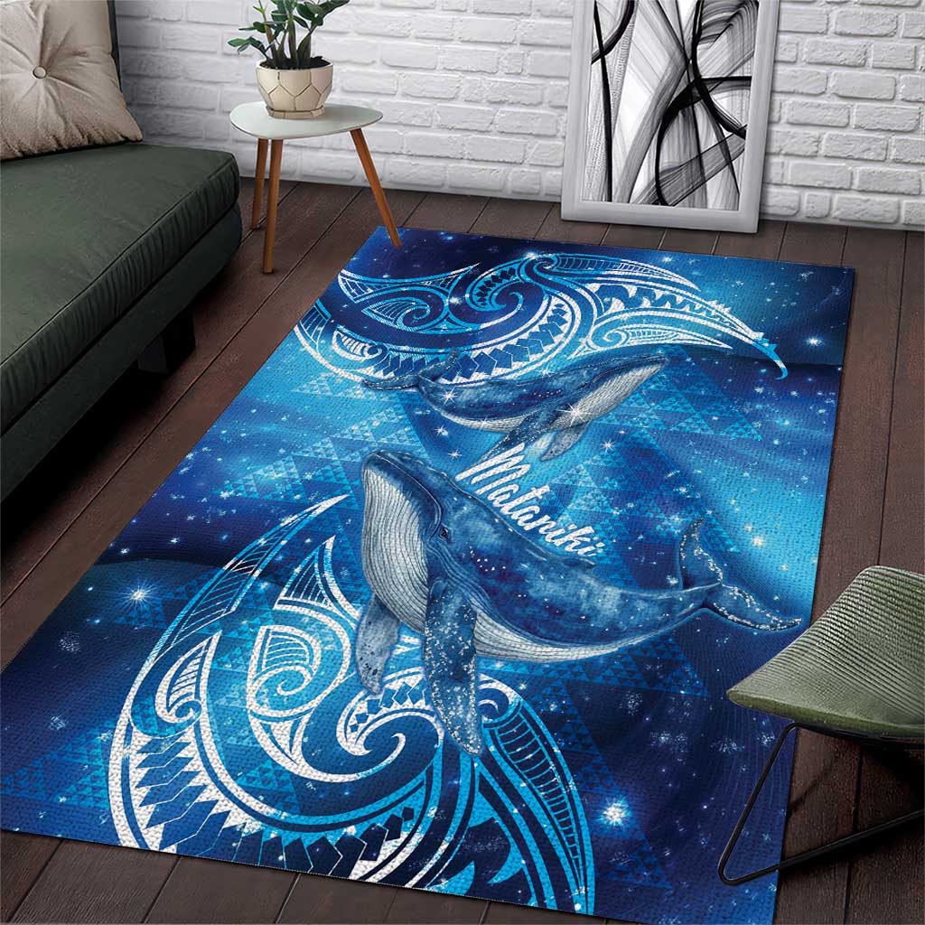 New Zealand Humpback Whale Matariki Area Rug Maori New Year Taniko Niho Taniwha LT14 Blue - Polynesian Pride