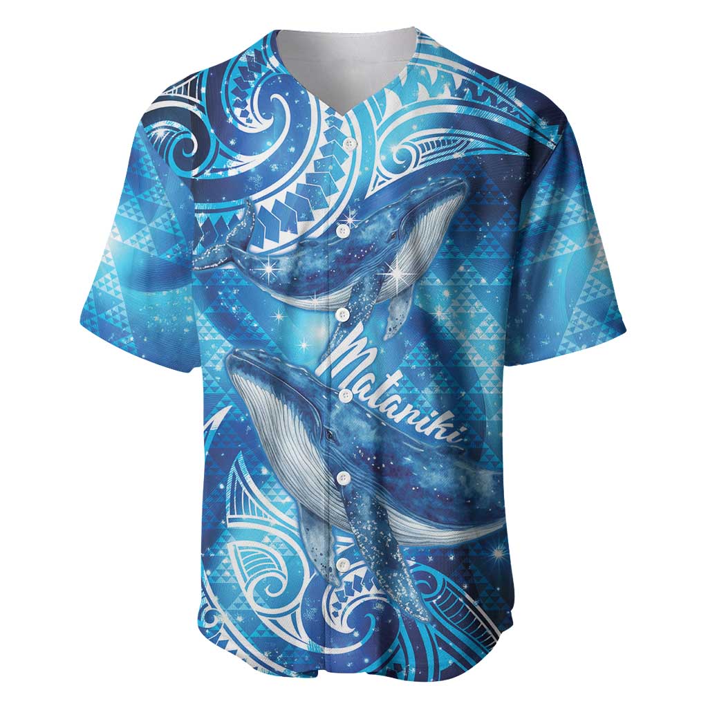 New Zealand Humpback Whale Matariki Baseball Jersey Maori New Year Taniko Niho Taniwha LT14 Blue - Polynesian Pride
