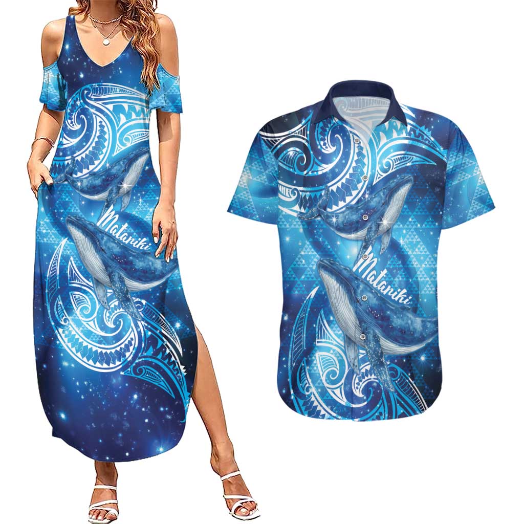New Zealand Humpback Whale Matariki Couples Matching Summer Maxi Dress and Hawaiian Shirt Maori New Year Taniko Niho Taniwha