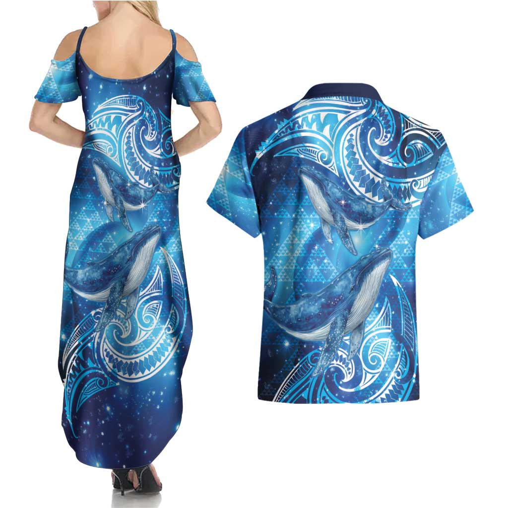 New Zealand Humpback Whale Matariki Couples Matching Summer Maxi Dress and Hawaiian Shirt Maori New Year Taniko Niho Taniwha