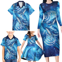 New Zealand Humpback Whale Matariki Family Matching Long Sleeve Bodycon Dress and Hawaiian Shirt Maori New Year Taniko Niho Taniwha LT14 - Polynesian Pride