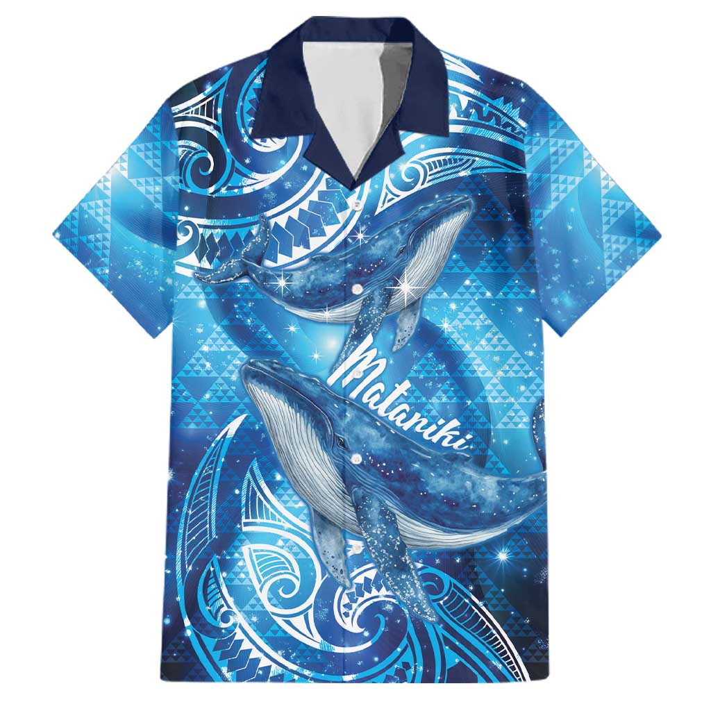 New Zealand Humpback Whale Matariki Family Matching Long Sleeve Bodycon Dress and Hawaiian Shirt Maori New Year Taniko Niho Taniwha LT14 Dad's Shirt - Short Sleeve Blue - Polynesian Pride