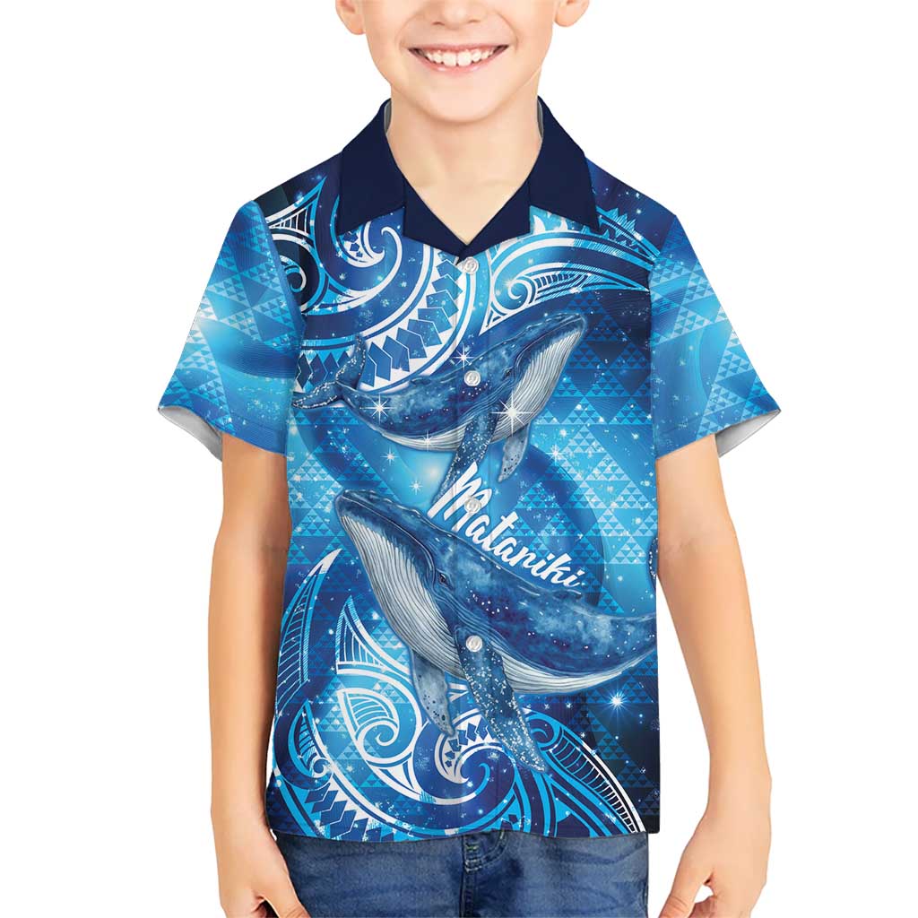New Zealand Humpback Whale Matariki Family Matching Long Sleeve Bodycon Dress and Hawaiian Shirt Maori New Year Taniko Niho Taniwha LT14 Son's Shirt Blue - Polynesian Pride