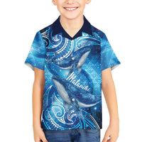 New Zealand Humpback Whale Matariki Family Matching Long Sleeve Bodycon Dress and Hawaiian Shirt Maori New Year Taniko Niho Taniwha LT14 Son's Shirt Blue - Polynesian Pride