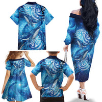 New Zealand Humpback Whale Matariki Family Matching Off The Shoulder Long Sleeve Dress and Hawaiian Shirt Maori New Year Taniko Niho Taniwha