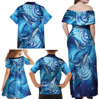 New Zealand Humpback Whale Matariki Family Matching Off Shoulder Maxi Dress and Hawaiian Shirt Maori New Year Taniko Niho Taniwha