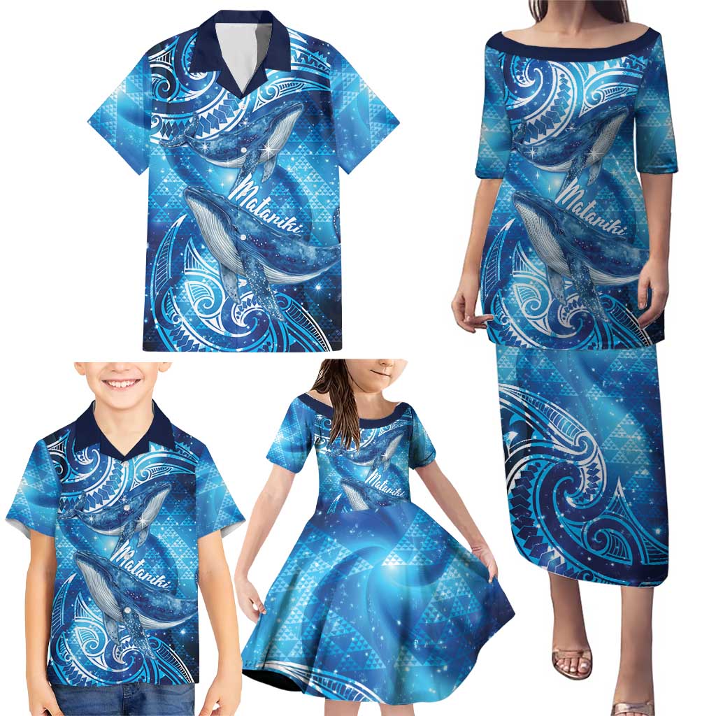 New Zealand Humpback Whale Matariki Family Matching Puletasi and Hawaiian Shirt Maori New Year Taniko Niho Taniwha