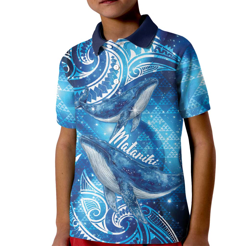 New Zealand Humpback Whale Matariki Kid Polo Shirt Maori New Year Taniko Niho Taniwha