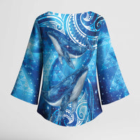 New Zealand Humpback Whale Matariki Kimono Sleeve Blouse Maori New Year Taniko Niho Taniwha