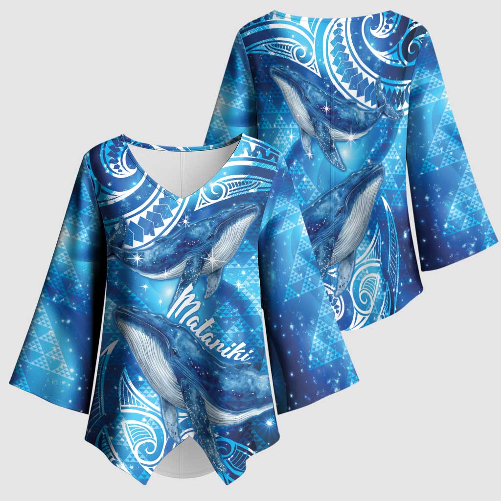 New Zealand Humpback Whale Matariki Kimono Sleeve Blouse Maori New Year Taniko Niho Taniwha