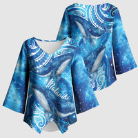 New Zealand Humpback Whale Matariki Kimono Sleeve Blouse Maori New Year Taniko Niho Taniwha