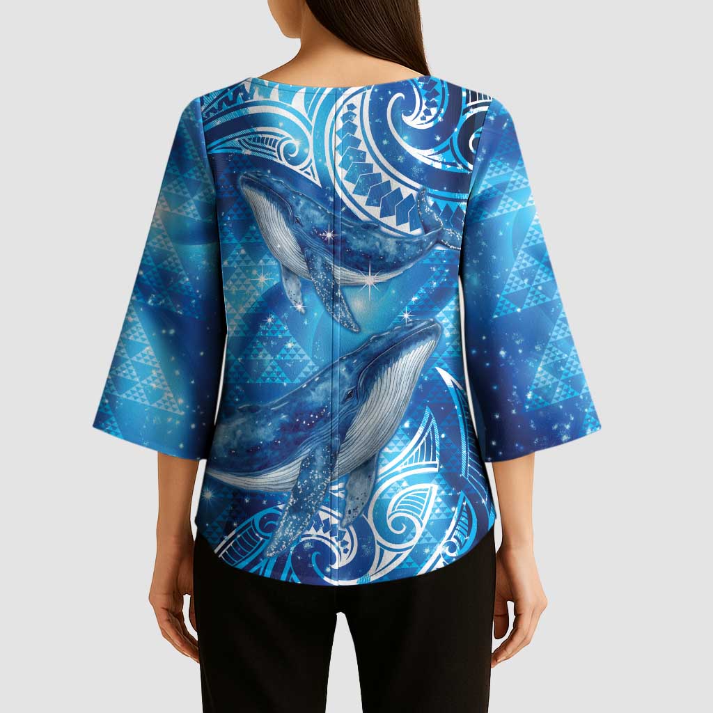 New Zealand Humpback Whale Matariki Kimono Sleeve Blouse Maori New Year Taniko Niho Taniwha