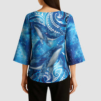 New Zealand Humpback Whale Matariki Kimono Sleeve Blouse Maori New Year Taniko Niho Taniwha