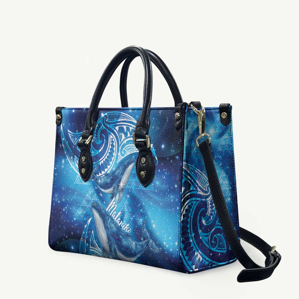 New Zealand Humpback Whale Matariki Leather Bag Maori New Year Taniko Niho Taniwha LT14 Blue - Polynesian Pride