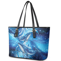 New Zealand Humpback Whale Matariki Leather Tote Bag Maori New Year Taniko Niho Taniwha