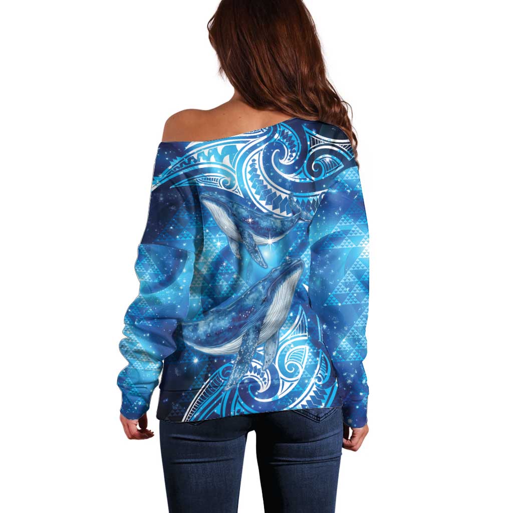 New Zealand Humpback Whale Matariki Off Shoulder Sweater Maori New Year Taniko Niho Taniwha LT14 - Polynesian Pride