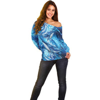 New Zealand Humpback Whale Matariki Off Shoulder Sweater Maori New Year Taniko Niho Taniwha LT14 - Polynesian Pride