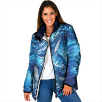 New Zealand Humpback Whale Matariki Padded Jacket Maori New Year Taniko Niho Taniwha LT14 Women Blue - Polynesian Pride
