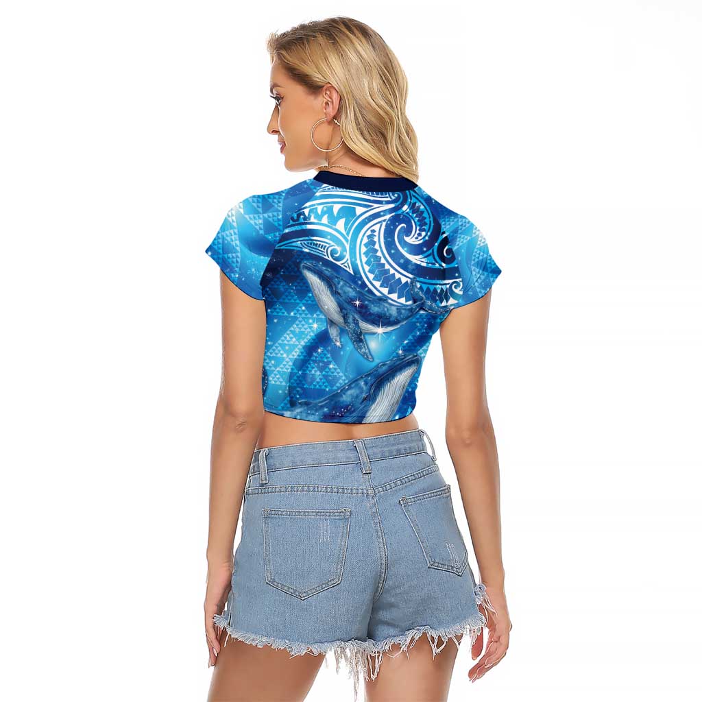 New Zealand Humpback Whale Matariki Raglan Cropped T Shirt Maori New Year Taniko Niho Taniwha