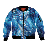 New Zealand Humpback Whale Matariki Sleeve Zip Bomber Jacket Maori New Year Taniko Niho Taniwha LT14 Unisex Blue - Polynesian Pride