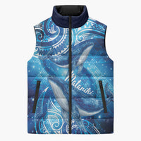 New Zealand Humpback Whale Matariki Sleeveless Puffer Jacket Maori New Year Taniko Niho Taniwha LT14 Unisex Blue - Polynesian Pride