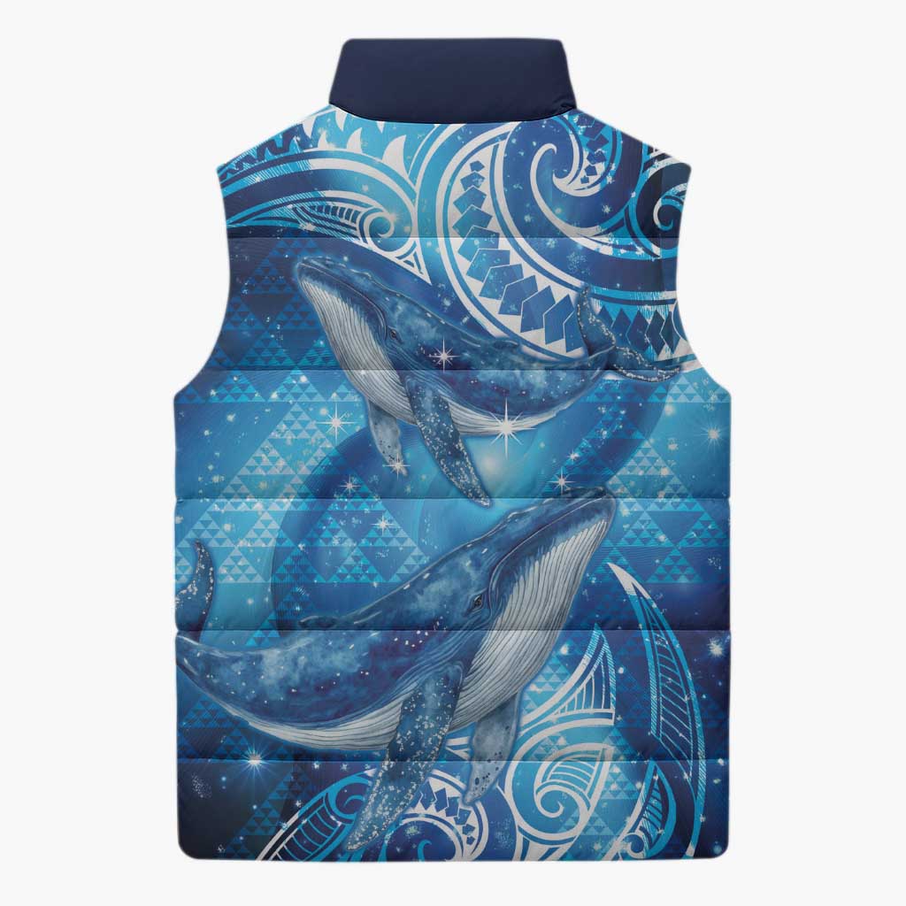 New Zealand Humpback Whale Matariki Sleeveless Puffer Jacket Maori New Year Taniko Niho Taniwha LT14 - Polynesian Pride