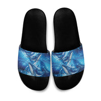 New Zealand Humpback Whale Matariki Slide Sandals Maori New Year Taniko Niho Taniwha LT14 Blue - Polynesian Pride