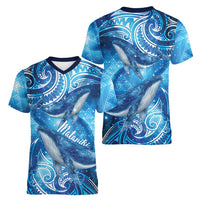 New Zealand Humpback Whale Matariki Women V-Neck T-Shirt Maori New Year Taniko Niho Taniwha