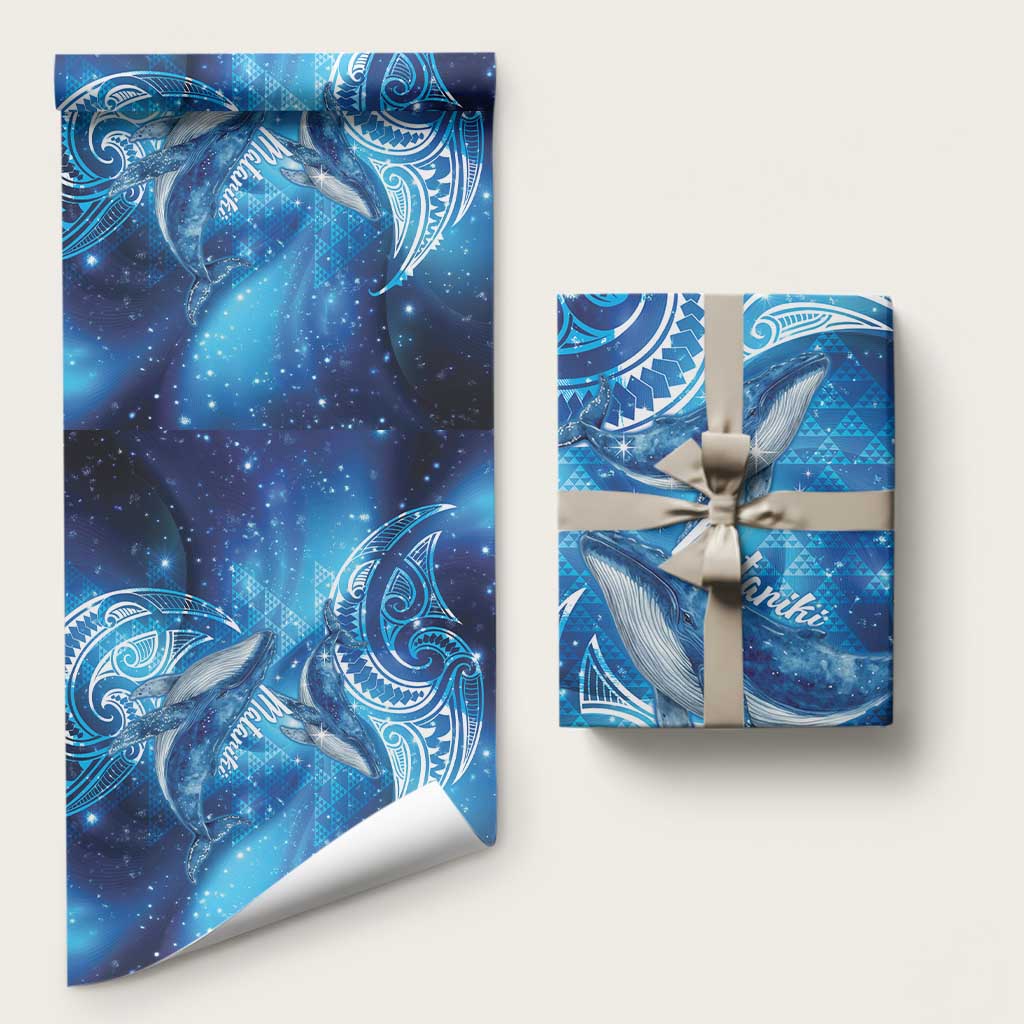 New Zealand Humpback Whale Matariki Wrapping Paper Maori New Year Taniko Niho Taniwha LT14 58" × 23" Blue - Polynesian Pride