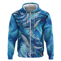 New Zealand Humpback Whale Matariki Zip Hoodie Maori New Year Taniko Niho Taniwha
