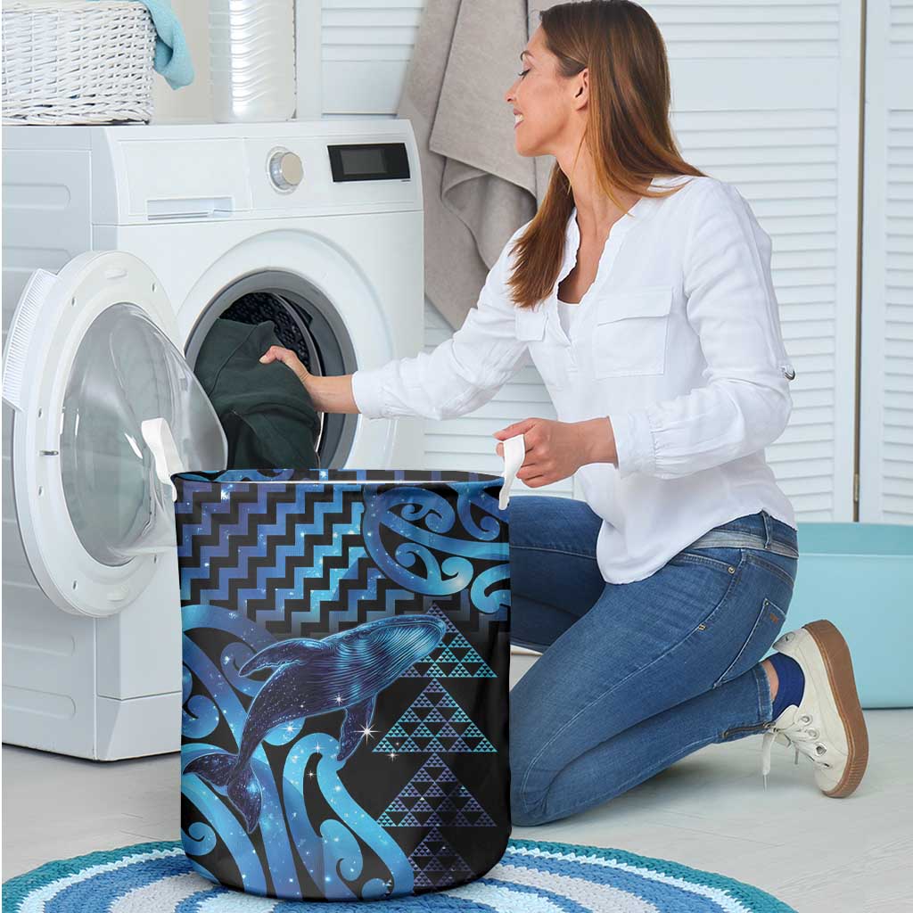 Humpback Whale Matariki New Zealand Laundry Basket NZ Maori Paikea Poutama Luxury Blue LT14 - Polynesian Pride