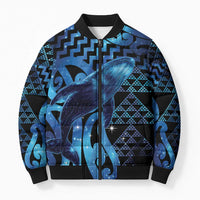 Humpback Whale Matariki New Zealand Bomber Puffer Jacket NZ Maori Paikea Poutama Luxury Blue LT14 Unisex Blue - Polynesian Pride