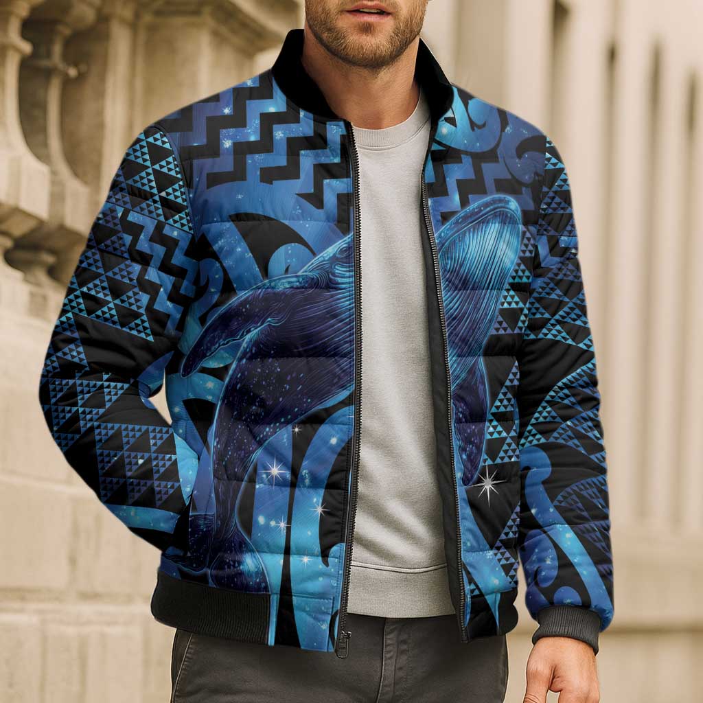 Humpback Whale Matariki New Zealand Bomber Puffer Jacket NZ Maori Paikea Poutama Luxury Blue LT14 - Polynesian Pride