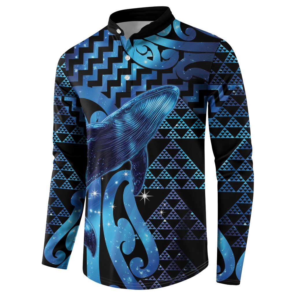 Humpback Whale Matariki New Zealand Button Sweatshirt NZ Maori Paikea Poutama Luxury Blue