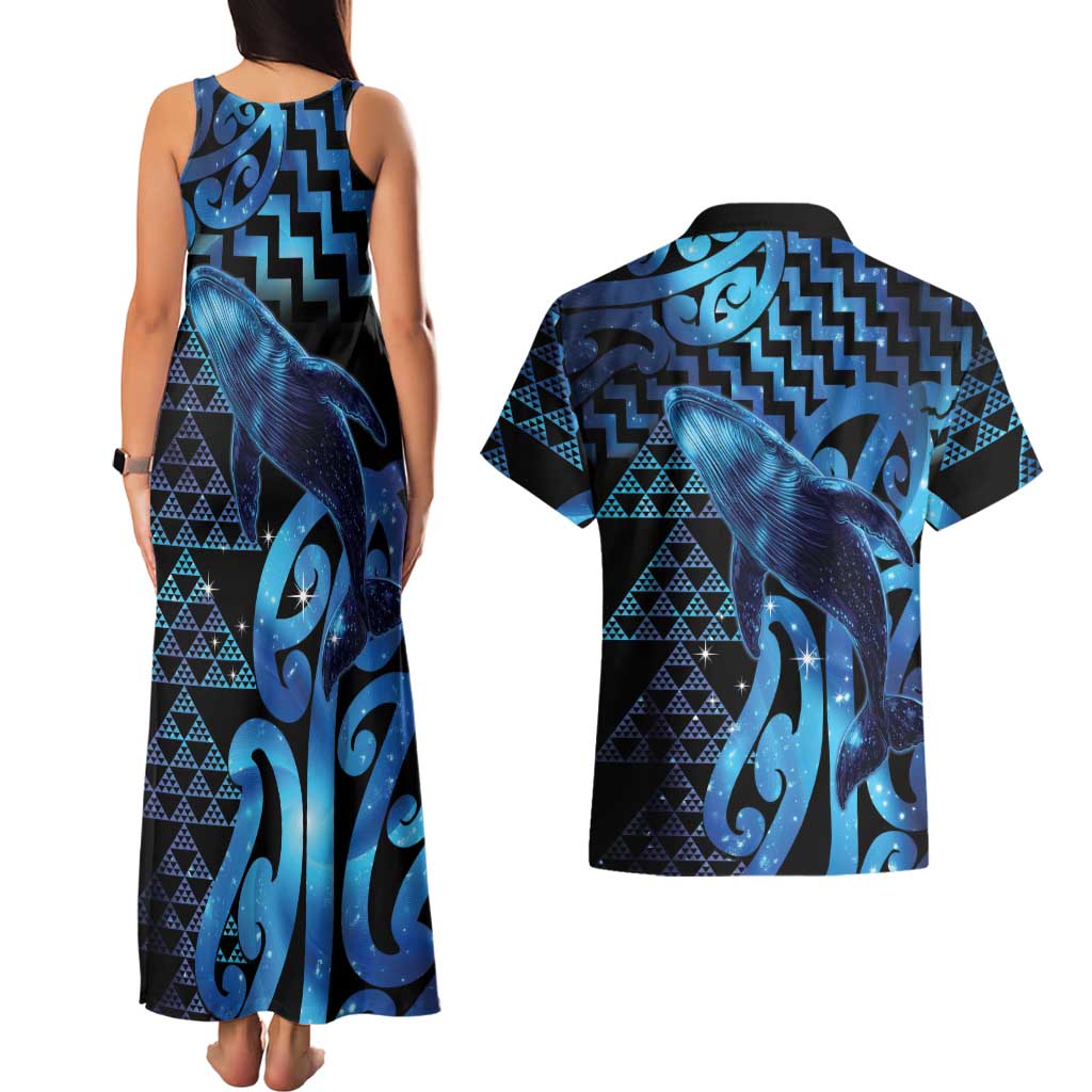 Humpback Whale Matariki New Zealand Couples Matching Tank Maxi Dress and Hawaiian Shirt NZ Maori Paikea Poutama Luxury Blue