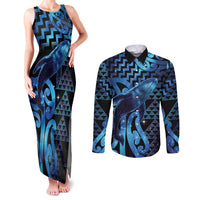 Humpback Whale Matariki New Zealand Couples Matching Tank Maxi Dress and Long Sleeve Button Shirt NZ Maori Paikea Poutama Luxury Blue