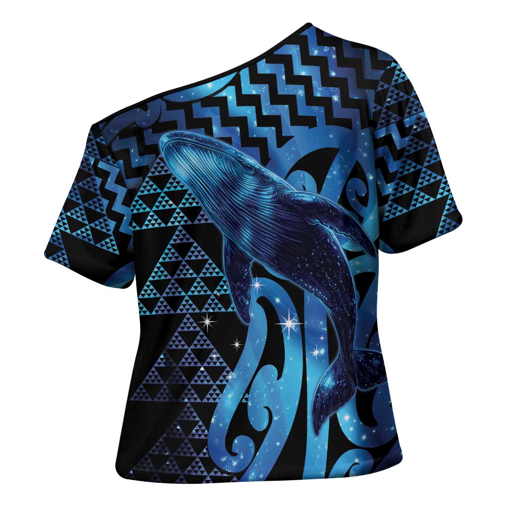 Humpback Whale Matariki New Zealand Cross Shoulder Shirt NZ Maori Paikea Poutama Luxury Blue