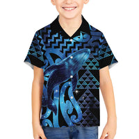 Humpback Whale Matariki New Zealand Family Matching Off The Shoulder Long Sleeve Dress and Hawaiian Shirt NZ Maori Paikea Poutama Luxury Blue