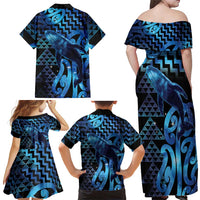 Humpback Whale Matariki New Zealand Family Matching Off Shoulder Maxi Dress and Hawaiian Shirt NZ Maori Paikea Poutama Luxury Blue