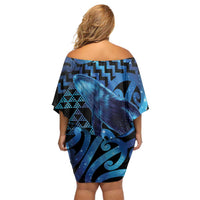 Humpback Whale Matariki New Zealand Family Matching Off Shoulder Short Dress and Hawaiian Shirt NZ Maori Paikea Poutama Luxury Blue