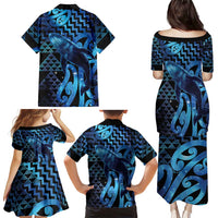 Humpback Whale Matariki New Zealand Family Matching Puletasi and Hawaiian Shirt NZ Maori Paikea Poutama Luxury Blue