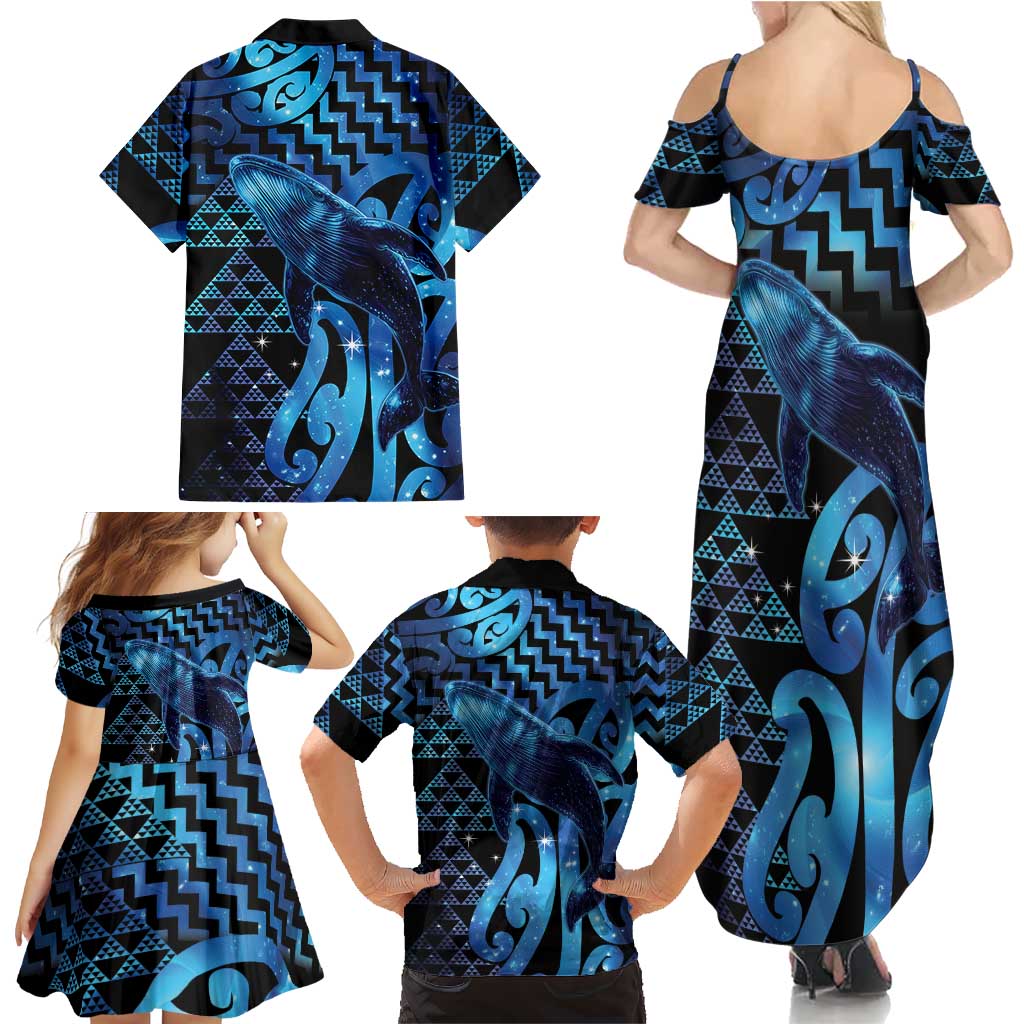 Humpback Whale Matariki New Zealand Family Matching Summer Maxi Dress and Hawaiian Shirt NZ Maori Paikea Poutama Luxury Blue