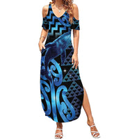 Humpback Whale Matariki New Zealand Family Matching Summer Maxi Dress and Hawaiian Shirt NZ Maori Paikea Poutama Luxury Blue