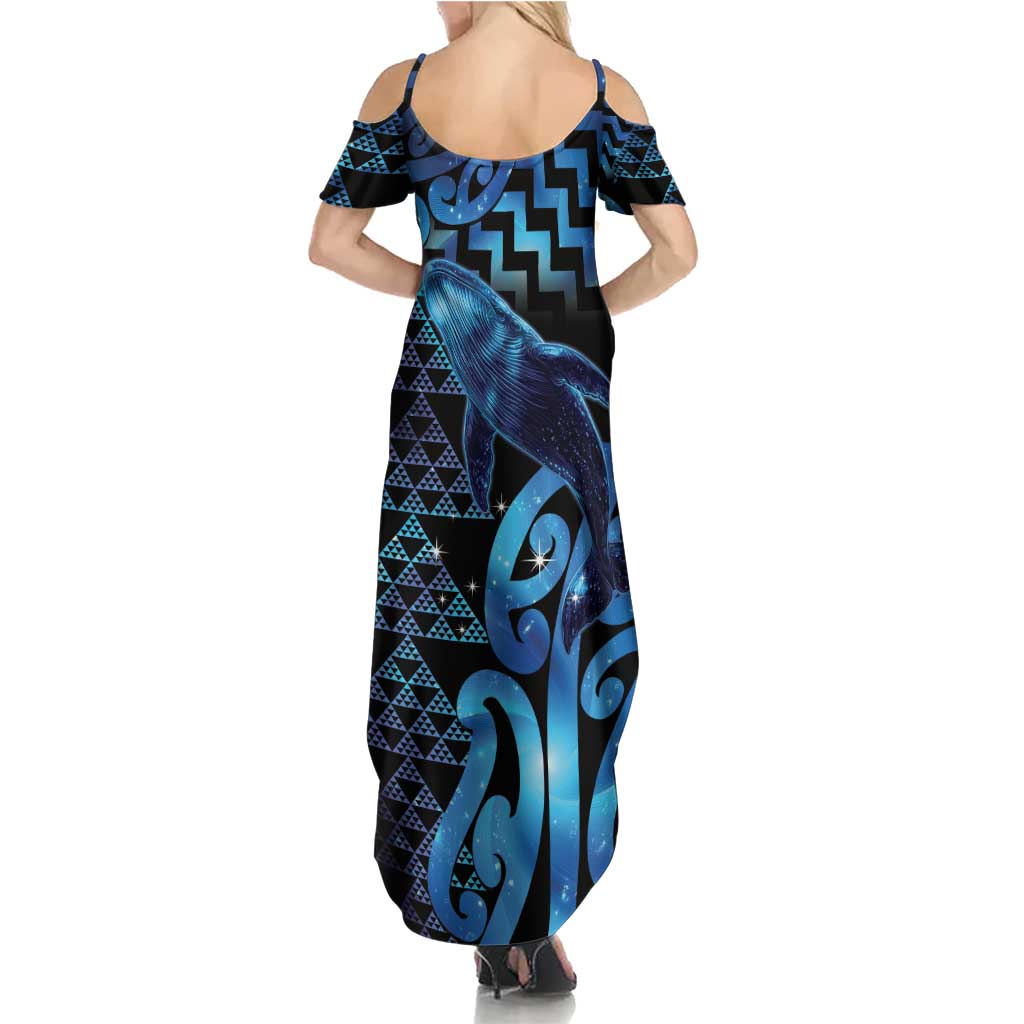 Humpback Whale Matariki New Zealand Family Matching Summer Maxi Dress and Hawaiian Shirt NZ Maori Paikea Poutama Luxury Blue